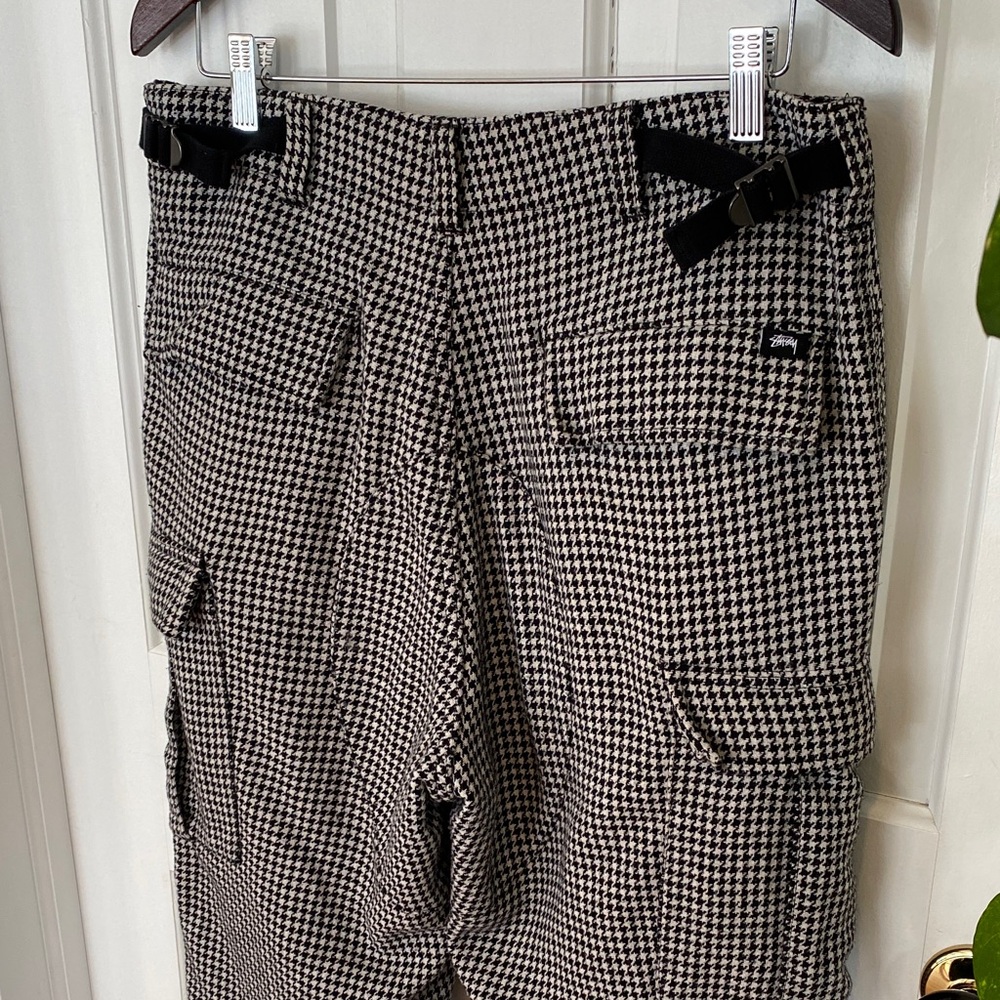 Stussy Black and White houndstooth Checkered Cargo Pants Barrel skater street